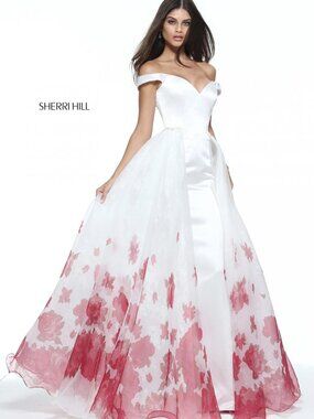 SHERRI HILL 51228 IVORY RED FLORAL PRINT SIZE 2 FORMAL PROM BRIDAL GOWN